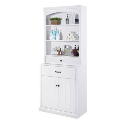 Bathroom Storage Cabinet with Two Doors, Drawers, Adjustable Shelf & Open Shelves
