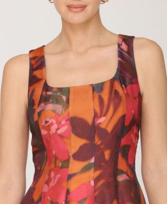 Women's Printed Sleeveless Lantern Midi Dress