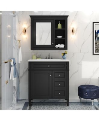 30'' Bathroom Vanity with Top Sink, Mirror Cabinet, 2 Drawers & Tip-out Drawer