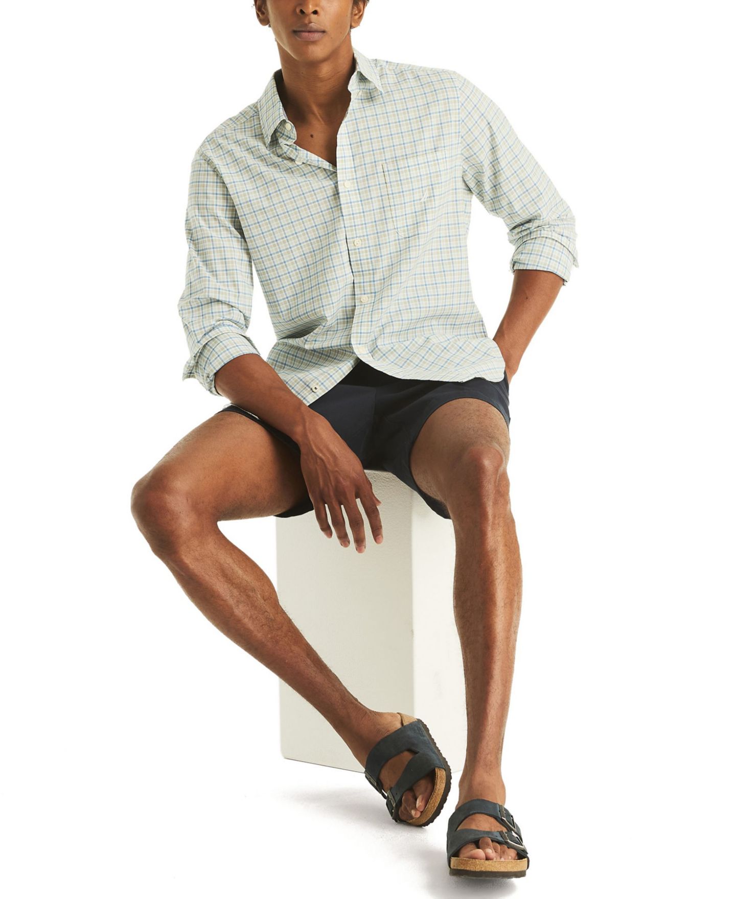 Мужская рубашка Nautica Long Sleeve Plaid, цвет: Молочный белый — фото 2