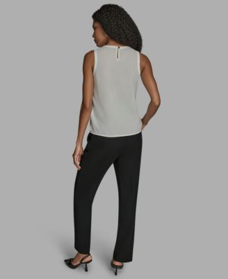 Women's Contrast Ruffle Detail Sleeveless Blouse