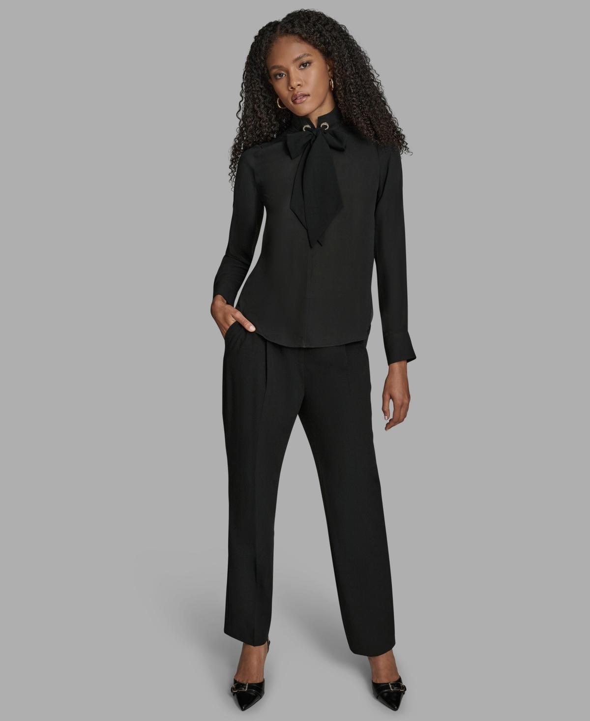 Bcbg Women's Long Sleeve Tie Neck Blouse In Black