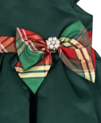 Baby Girls' Satin Cap Plaid Bow Dress and Diaper Cover, 2-Piece Set