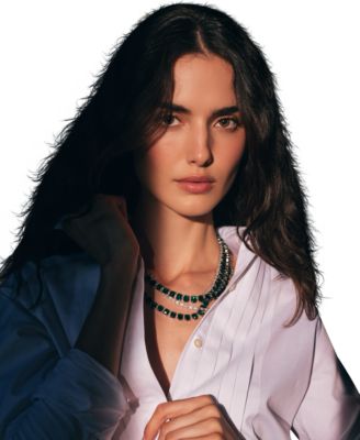 Cubic Zirconia and Epoxy Stone Tennis Multirow Necklace