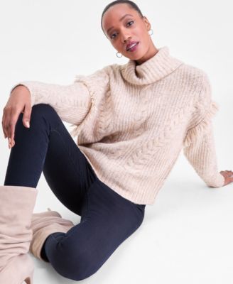 Women's Turtleneck Fringe Trim Sweater, Macy's Exclusive 