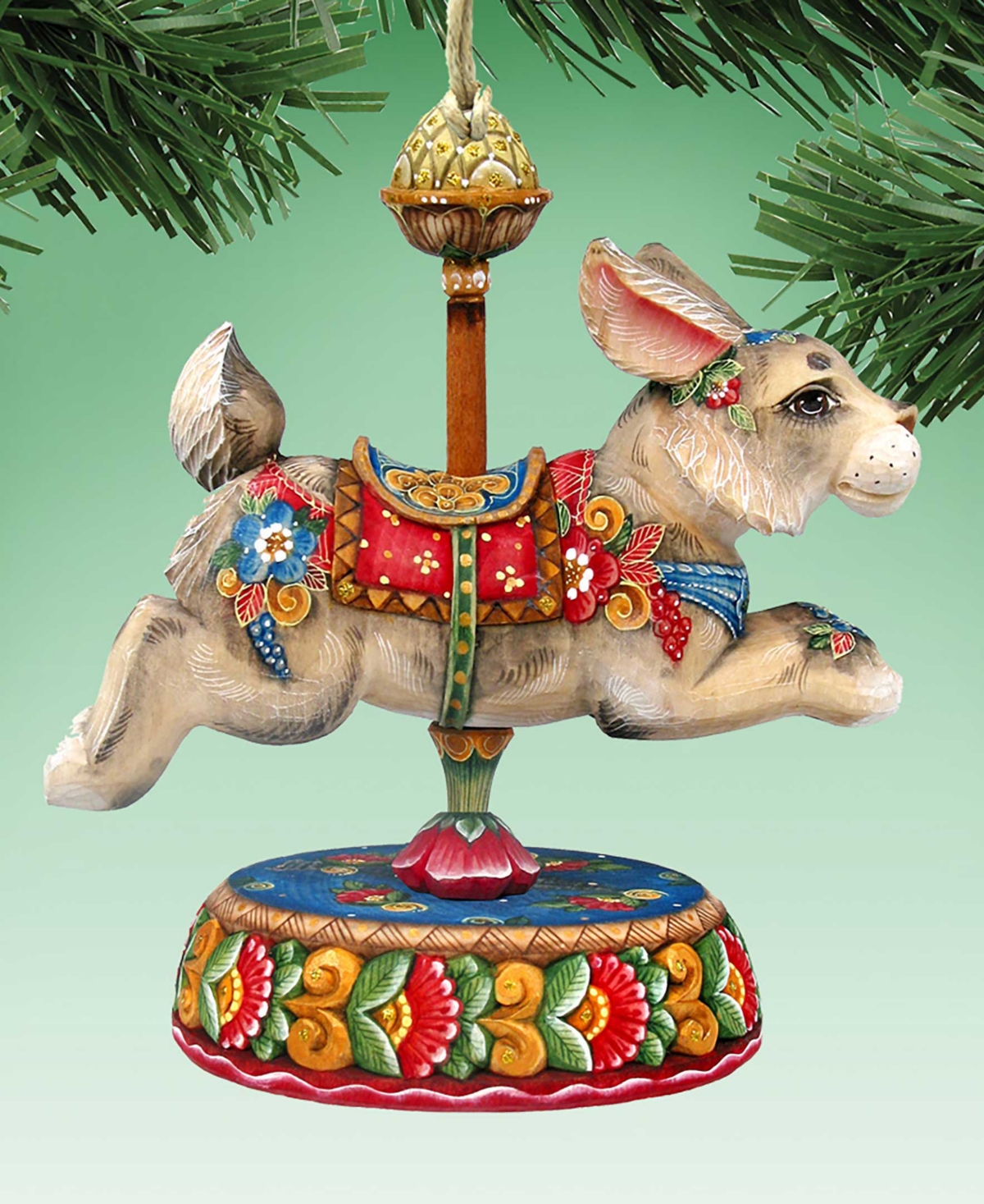 Designocracy Carousel Bunny Wooden Ornament In Multi