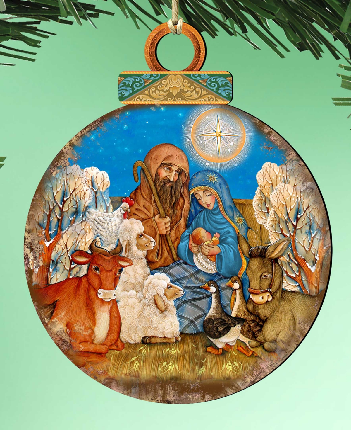 Designocracy Nativity Scene Wooden Ornament In Multi