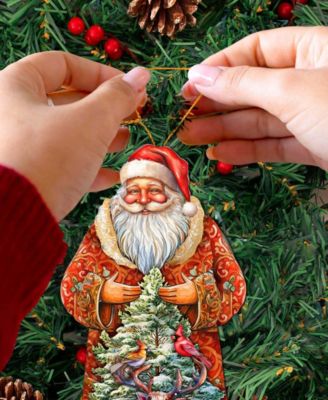 Santa with Forest Friends Wooden Ornament