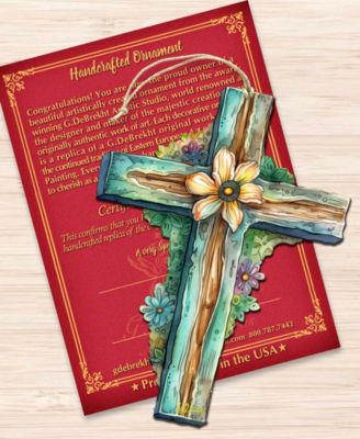 Holiday Teal Cross Wooden Ornament