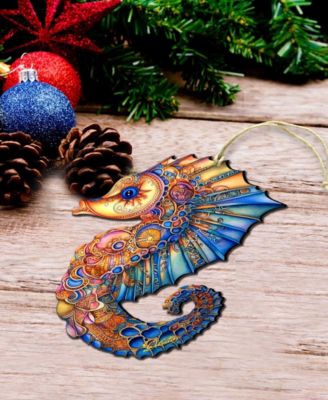 Mosaic Seahorse Christmas Wood Ornament
