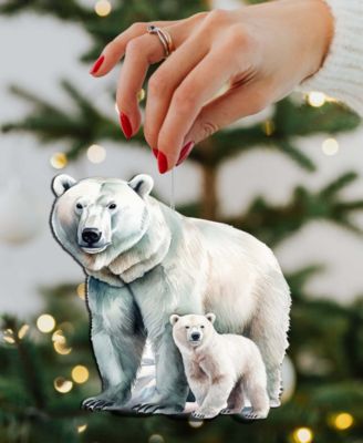 Polar Bear and Cub Christmas Wood Ornament