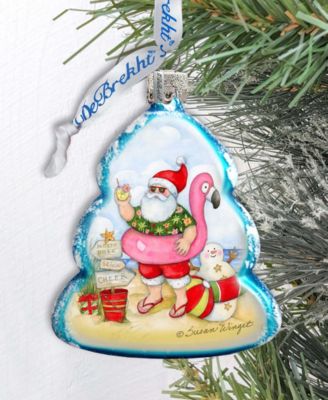 Santa with Flamingo Toy Glass Ornament