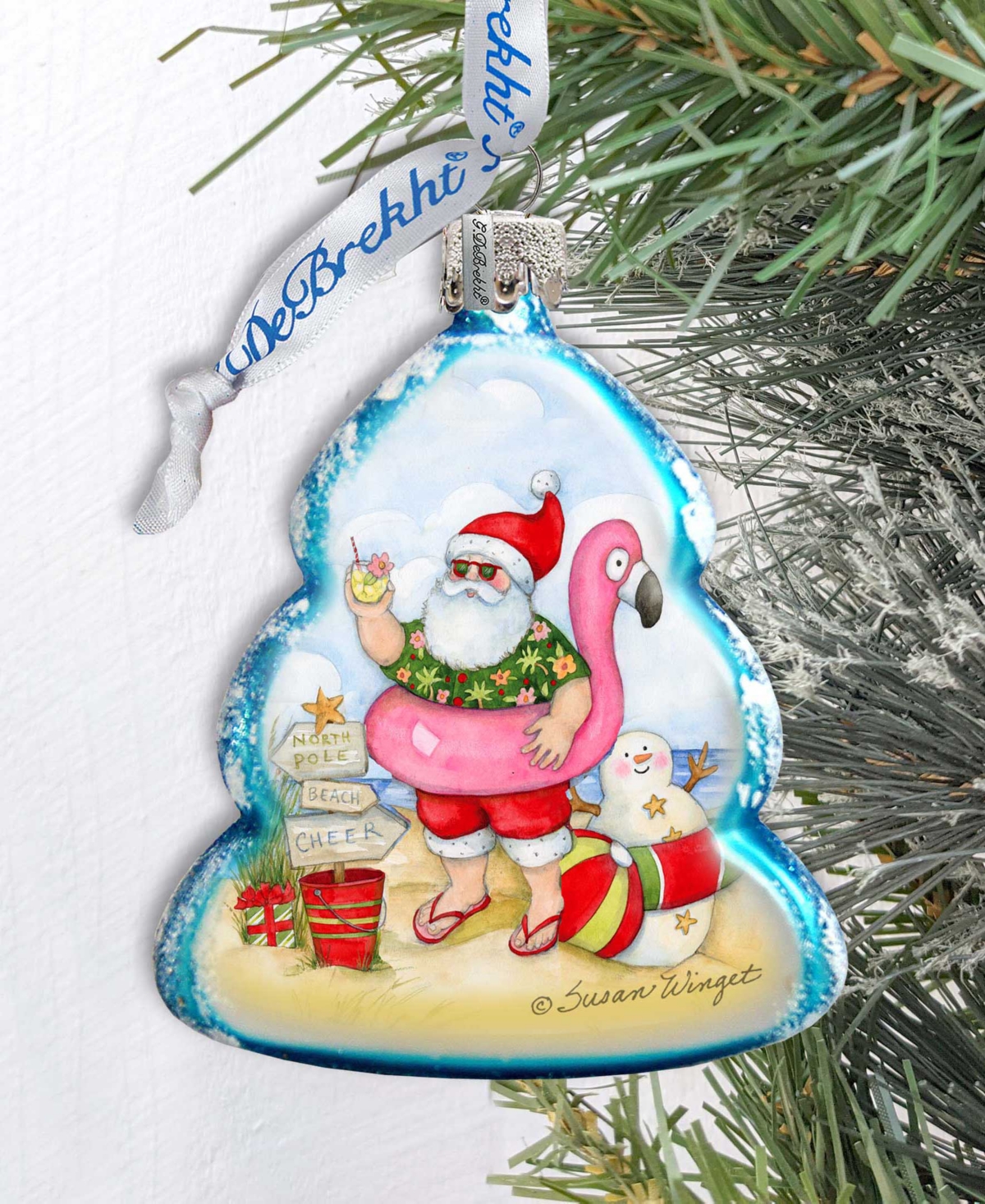 Designocracy Santa With Flamingo Toy Glass Ornaments In Multi