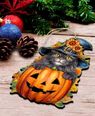 Black Cat Christmas Wooden Ornament