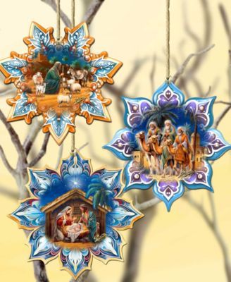 Nativity Snowflake Wood Ornaments, Set of 3