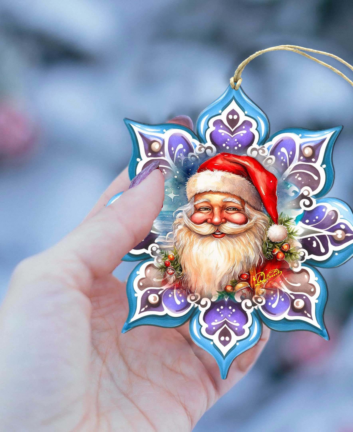 Designocracy Smiling Santa Snowflake Holiday Ornament In Multi