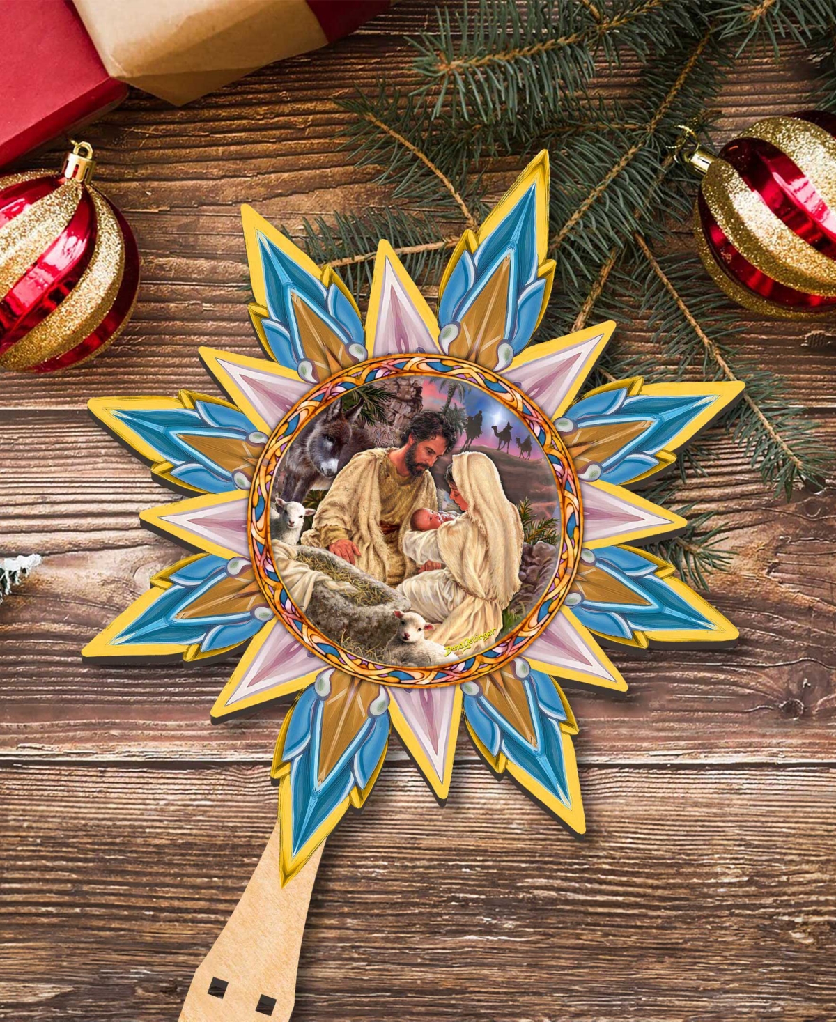 Designocracy Classic Nativity Wooden Tree Topper In Multi