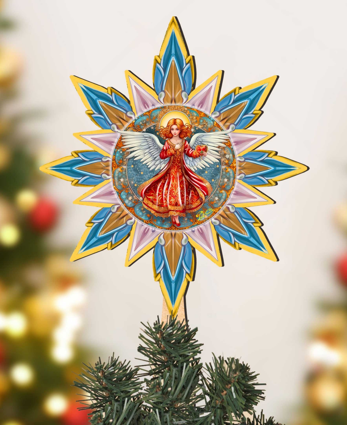 Designocracy Angel With Love Wooden Tree Topper In Multi