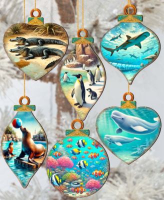 Sea Life Wooden Ornaments, Set of 12