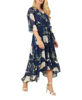 Women's Bird And Floral Print Midi Wrap Dress