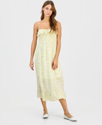 Juniors' Smocked Ruffled Floral Midi Dress
