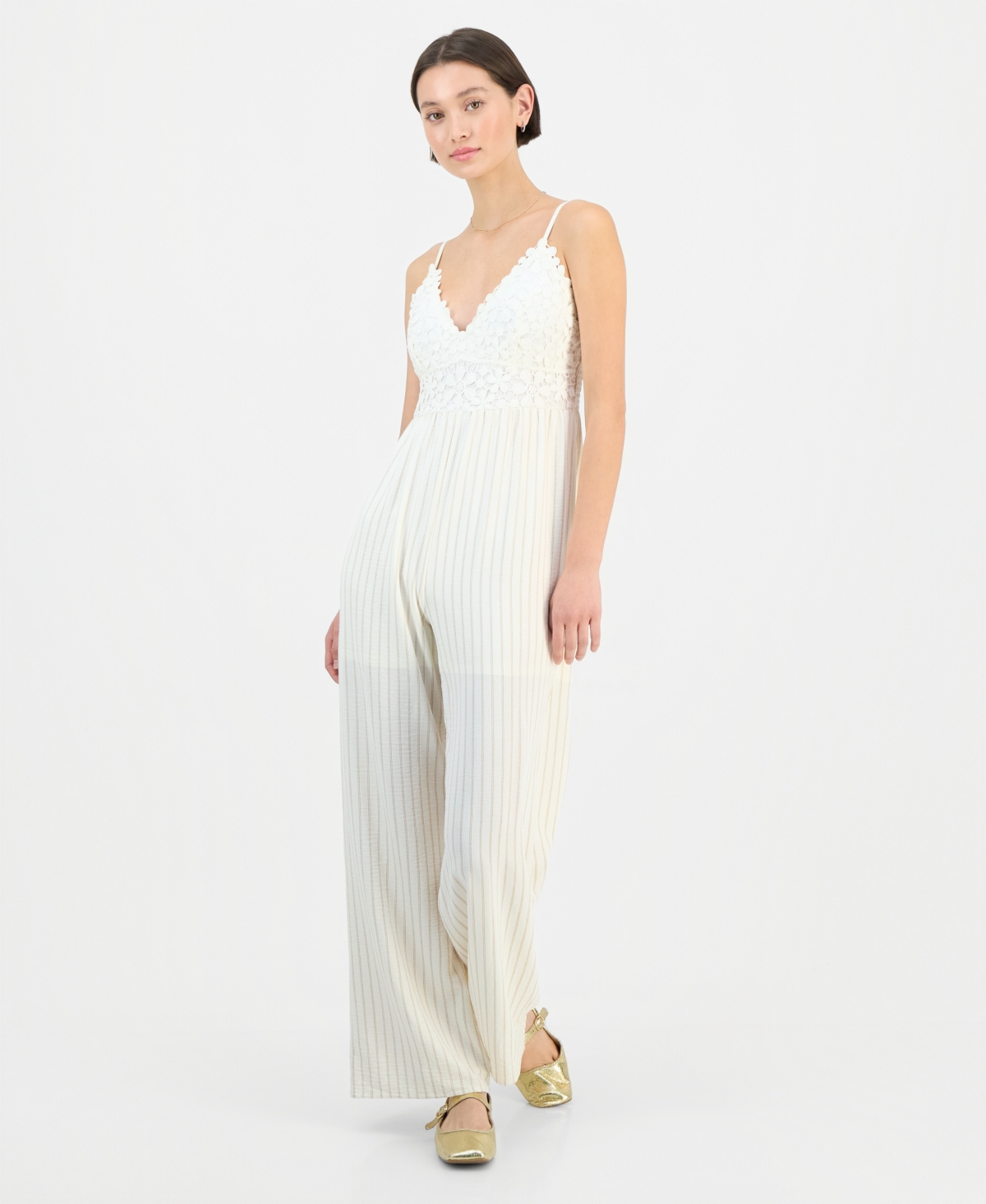 Sincerely Jules Juniors' Crochet-Bust Sleeveless Jumpsuit