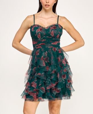 Juniors' Sleeveless Printed Mesh Dress