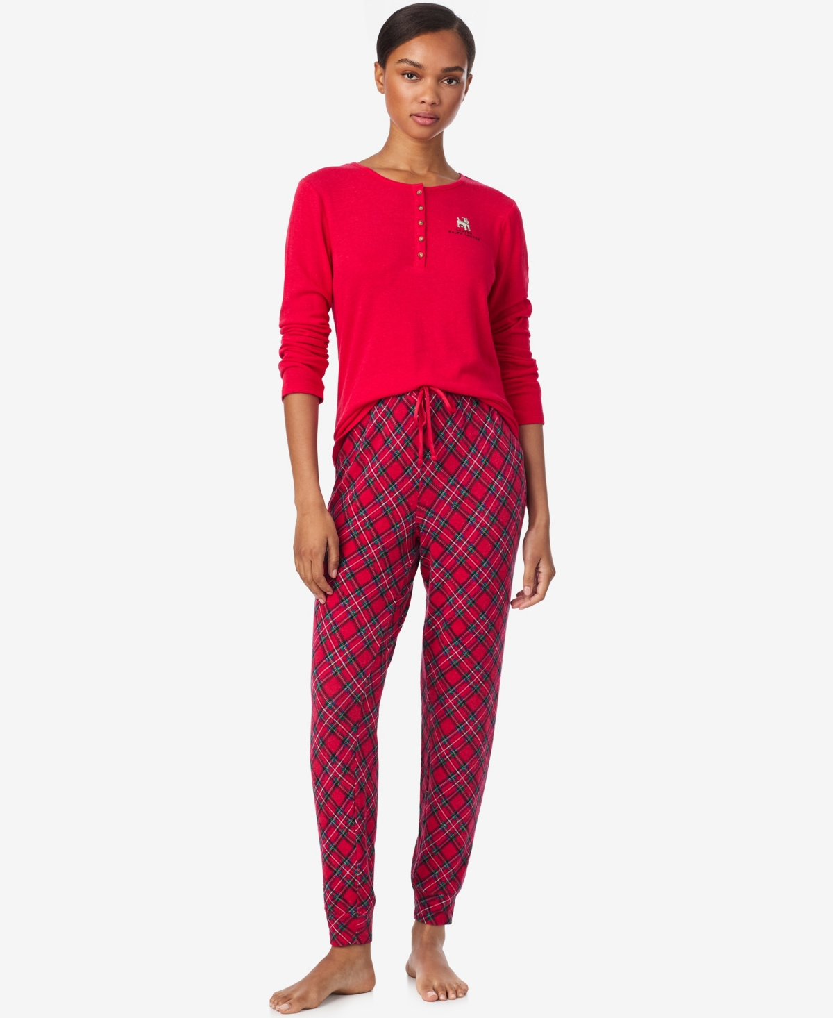 Ralph Lauren Women's Henley Neck And Long Pant Pajama Set In Multi