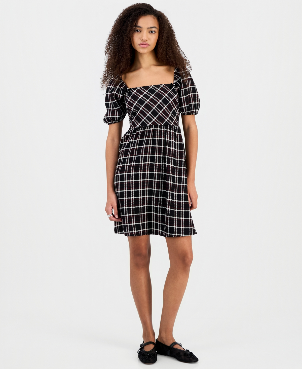 Self Esteem Juniors' Short-Sleeve Square-Neck Mini Dress