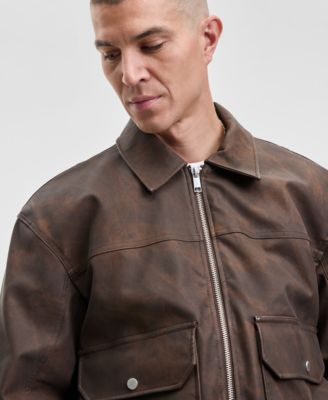 Men's Relaxed Faux-Leather Jacket, Macy's Exclusive