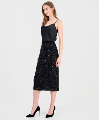 Women's Floral Sequin Midi Skirt