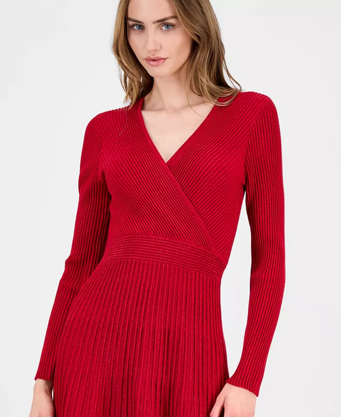 Women's Metallic Wrap Fit & Flare Dress - thumbnail 4