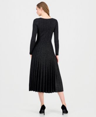 Women's Ribbed Metallic Midi Dress