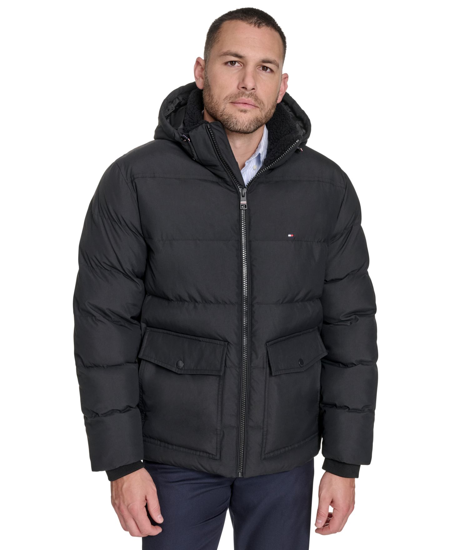 Мужская куртка Tommy Hilfiger Two Pocket Hooded Puffer, цвет: Чёрный — фото 1
