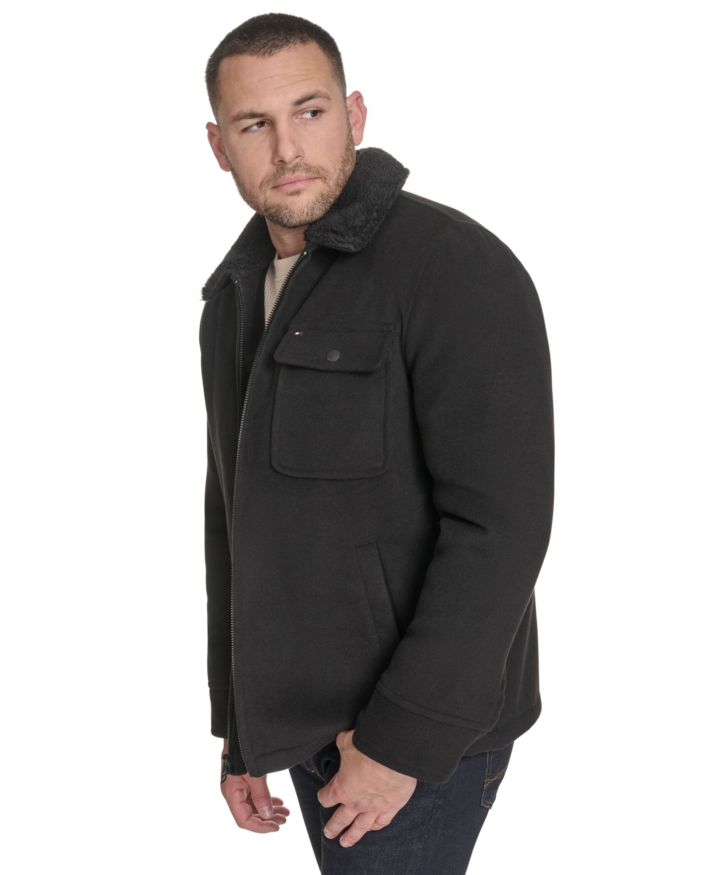 Мужская куртка Tommy Hilfiger Wool Blend Jacket with Sherpa Collar, цвет: Чёрный — фото 3