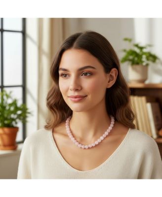 Plain Simple Classic Pale Pink Natural Rose Quartz Round 10MM Bead Strand Necklace Silver Plated Clasp