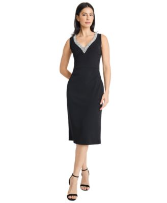 Maggy London - Women's V-Neck Embellished Sheath Dress