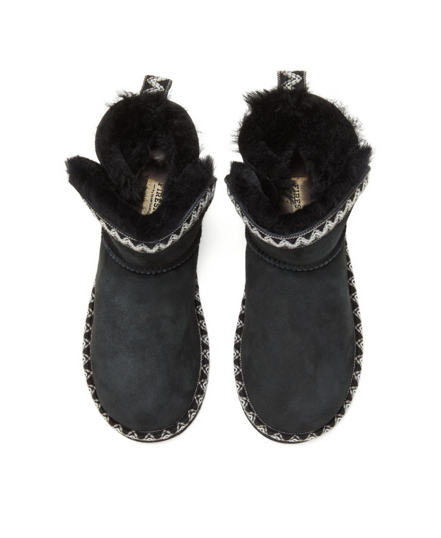 Женские ботинки Dearfoams Perth Genuine Shearling Fold Down Bootie with Embroidery, цвет: Чёрный — фото 4