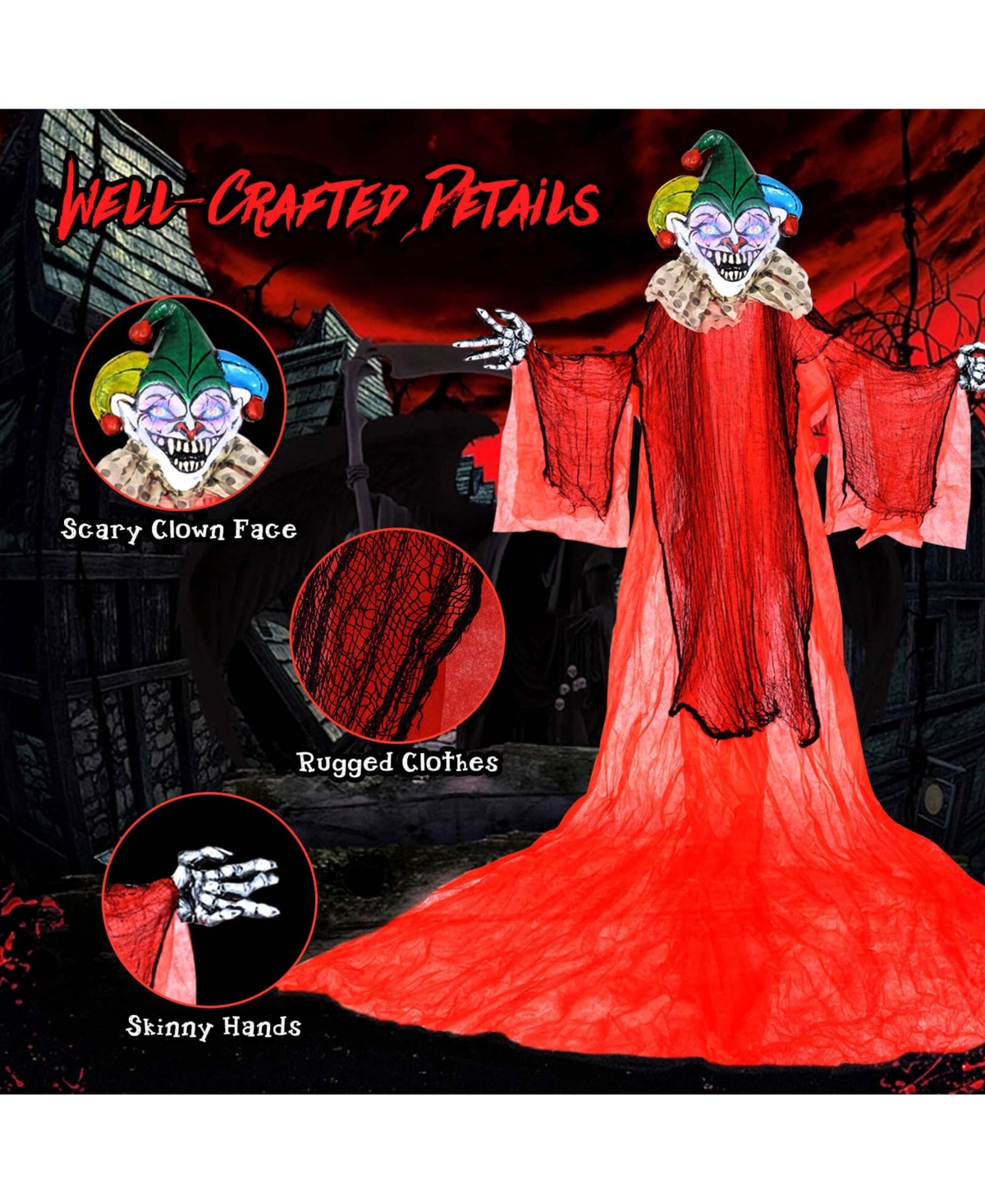Costway 13.1 ft Halloween Hanging Clown w/ Wings Lighted Colorful Eyes Ghost for Yard