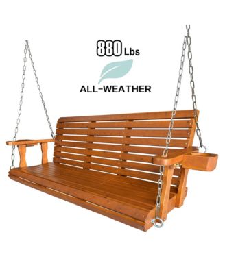 3-Seater 5 FT Extra Large Wooden Porch Swing, Heavy Duty 880 LBS, for Outdoor Patio Garden (Deep Brown)