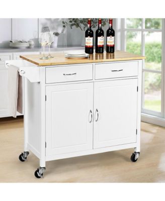 Rolling Kitchen Cart Island Wood Top Storage Trolley Cabinet Utility Modern