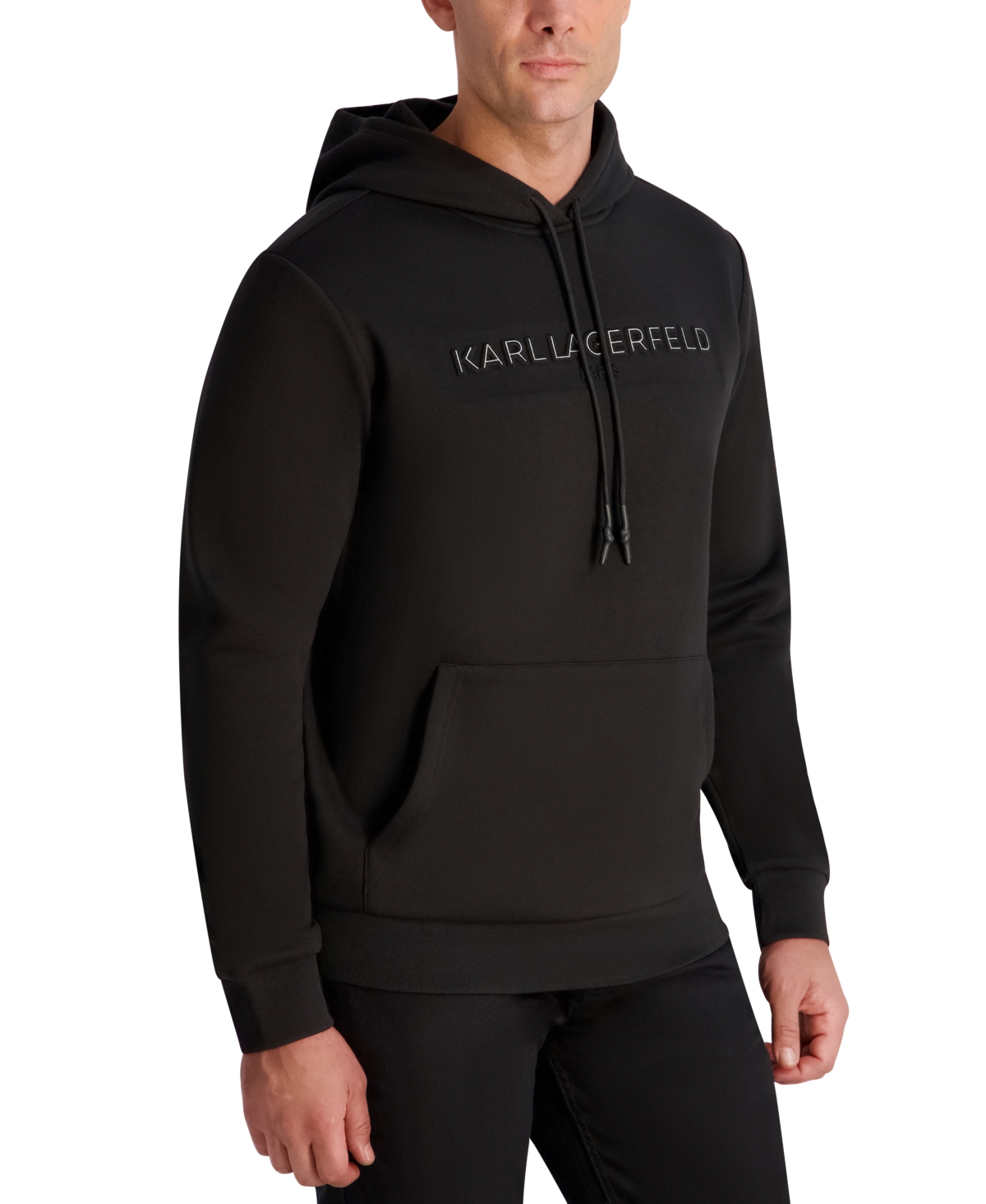 Karl Lagerfeld Paris Men's Embossed Logo Detail Pull-On Hoodie