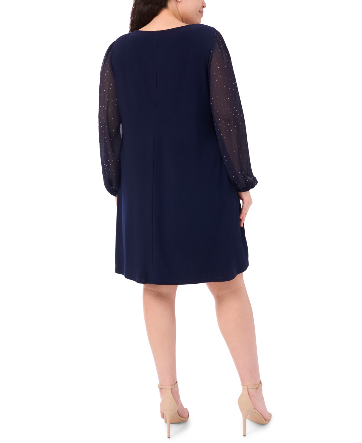 Msk Plus Size Round Neck Bell Sleeves Shift Dress In Blue