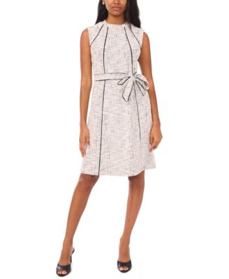 MSK - Petite Short Sleeves Belted Tweed Midi Dress