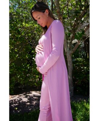 Pink Ribbed Sleeveless Dress Cardigan Maternity Set