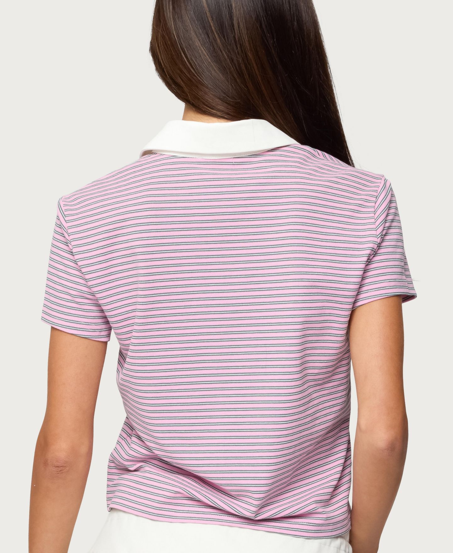 Женский топ Edikted Lennie Striped Polo, цвет: Розовый — фото 5