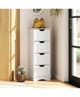 4-Drawer Bathroom Cabinet w/Cut-out Handles Anti-toppling Device Narrow Entryway