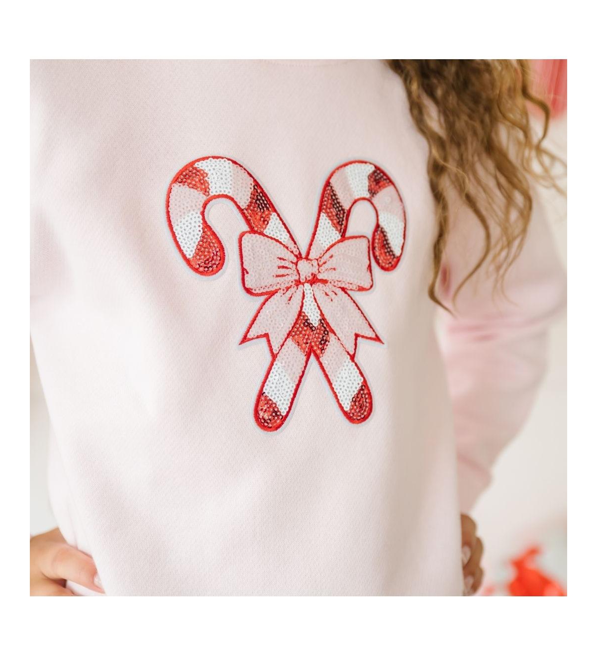 Sweet Wink Little and Big Girls Candy Cane Patch Christmas Sweatshirt