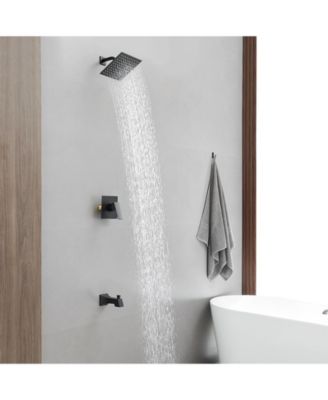 Modern Single-Handle 2-Spray Rainfall Square Shower Faucet Set with Tub Spout Combo in Matte Black Valve Included