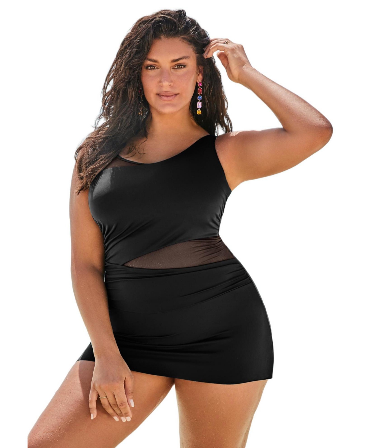 Swimsuits for All Women's Mesh Panel Underwire Swimdress